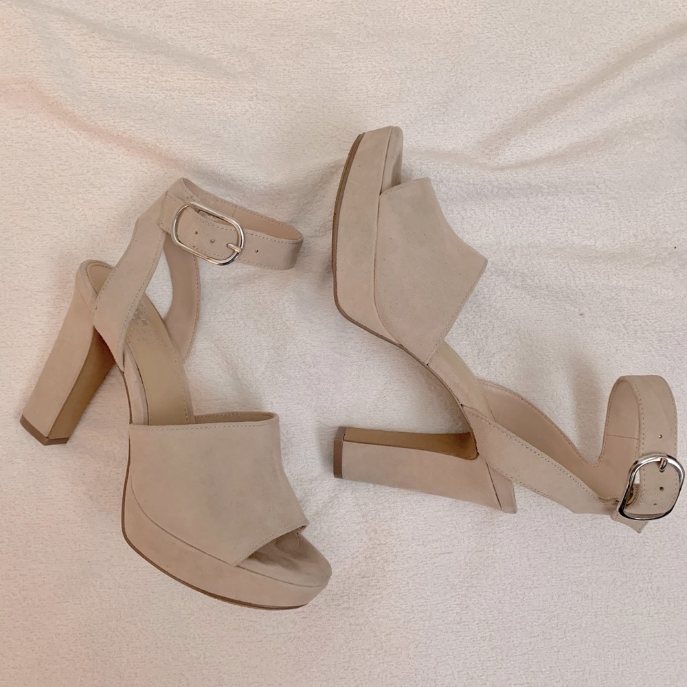Blush suede heels